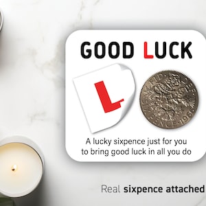 Cadeau leerling-chauffeur - Lucky Sixpence-munt - Veel succes rijtest - L-plaattestplaat - Lucky Token Friend Gefeliciteerd Licentie 28