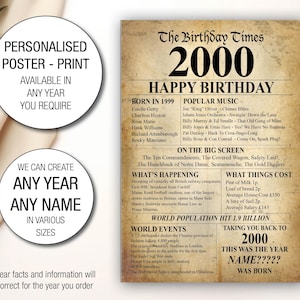 25e anniversaire, cadeau personnalisé, idée cadeau, impression, impression, retour, édition, jalon, journal, ton, année, né, royaume-uni, 036
