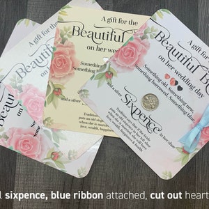 Wedding Keepsake Sixpence ‘Something Old, New’ Bride Wedding Day Shoe Coin. Authentic Silver Sixpence & Poem Blue ribbon flower Gift. 19