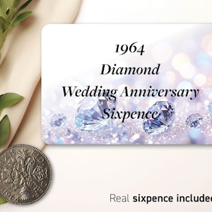 1965 Six pence diamants d'anniversaire de mariage - dans un sac en organza - pour la 60e carte - Cadeau souvenir traditionnel - 60 ans - Pièce nostalgique