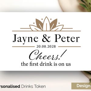 Regalo personalizado moderno de Cheers, fichas para bebidas de boda, fichas para favores de boda personalizadas, fichas para barra de boda, ficha para bebida gratis, tarjeta GLOSS 238
