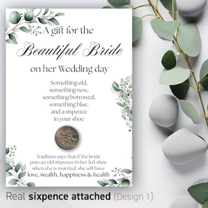 Lucky Sixpence Something Old Cadeaukaart voor bruiden Bruiloft aandenken Bruids sixpence voor schoen Something Old Traditioneel cadeau Bruidscadeau 16
