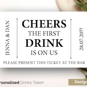 Gepersonaliseerde borrelcadeau bruiloftsdrankje token gunst, aangepaste trouwbedankje tokens - trouwreep tokens gratis drankje token GLOSS kaart 238