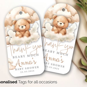 Etichette regalo personalizzate per baby shower, grazie Beary Much per essere venuto, orsetto Boho, orsetto neutro, orsacchiotto beige, regalo per baby brunch, regalo 211