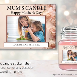 Etiqueta de regalo para vela con foto personalizada para el Día de la Madre / Etiqueta a medida / Etiqueta para tarro de regalo para mamá, cera de soja inspirada en Yankee 02