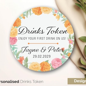 Ficha de bebida personalizada para boda, fichas de recuerdo de boda personalizadas - Fichas de bar de boda Ficha de bebida gratis por nuestra cuenta Tarjeta GLOSS 237
