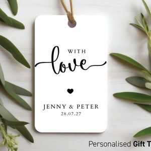 Con amore, etichetta regalo per bomboniera in carta di lino lucido riciclato, etichette per matrimonio personalizzate, regalo di nozze per lui o per lei, bomboniera 221