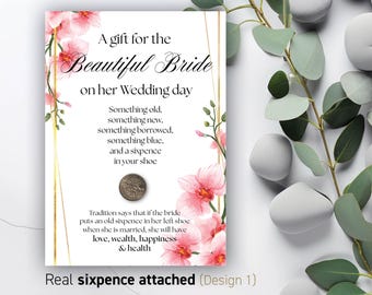 Tarjeta de regalo Lucky Sixpence Something Old para novias Recuerdo de boda Sixpence nupcial para zapato Something Old Regalo tradicional Regalo de novia 59