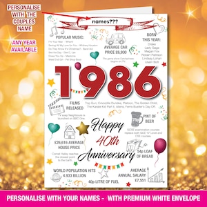 1986 40th Personalised Ruby Red Wedding Anniversary Greeting Card Memories Birth Year UK Facts Mum Dad Him Her Friend Nan Grandad 197