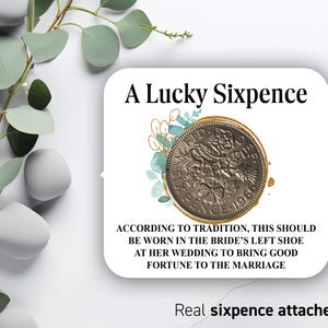 Idea de regalo para la novia: moneda de seis peniques de la suerte. Regalo para el zapato de la novia. Idea de regalo para el día de la boda. Regalo de recuerdo de boda. Moneda de la suerte. Recuerdo 46.