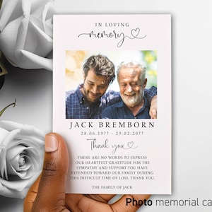 Bedankkaartjes voor begrafenis met foto, In Loving Memory Sympathy, foto Bedankkaartjes voor begrafenis, A6-kaarten | PRINTED Luxe kaart met textuur 92
