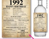 1992 30th Personalised bottle label birthday Year born Facts For Wine Gin Vodka Rum Bacardi Whiskey happy Birthday 149