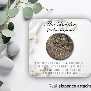 Un regalo de seis peniques de la suerte para una novia: un amuleto de boda vintage y tradicional 47