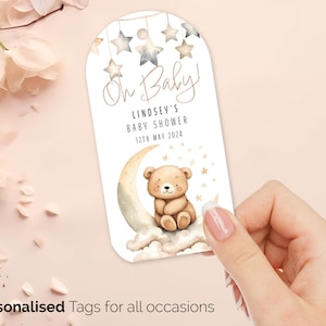 Etiquetas personalizadas para chá de bebê Oh Baby, urso de pelúcia neutro Boho, bege, presente para revelação do sexo do bebê, etiquetas para presente de futura mamãe, garrafa de champanhe 212