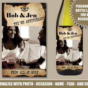 Etichetta per bottiglia di vino, gin e vodka con foto personalizzata per anniversario di matrimonio, ispirata alla Rivolta, regalo per bottiglia in argento dorato 212