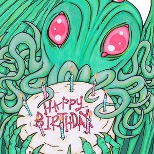 Joyeux anniversaire Cthulhu Cake A5 Card