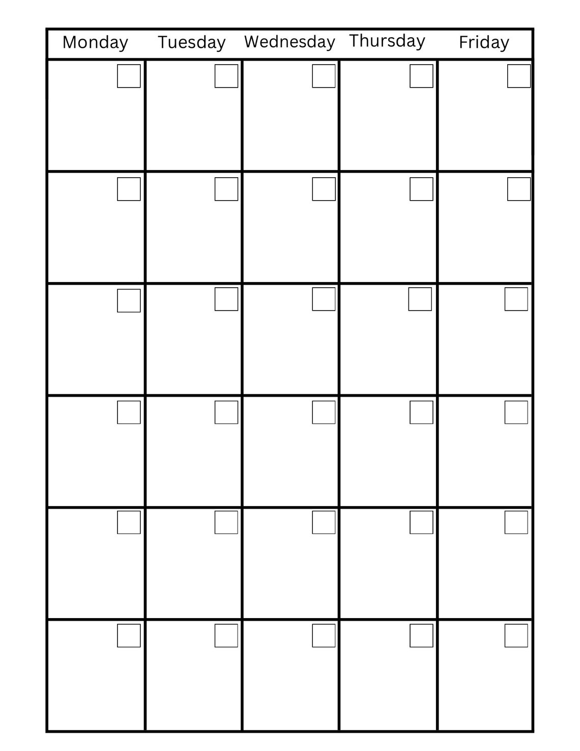 Printable calendar five day blank template digital download etsy