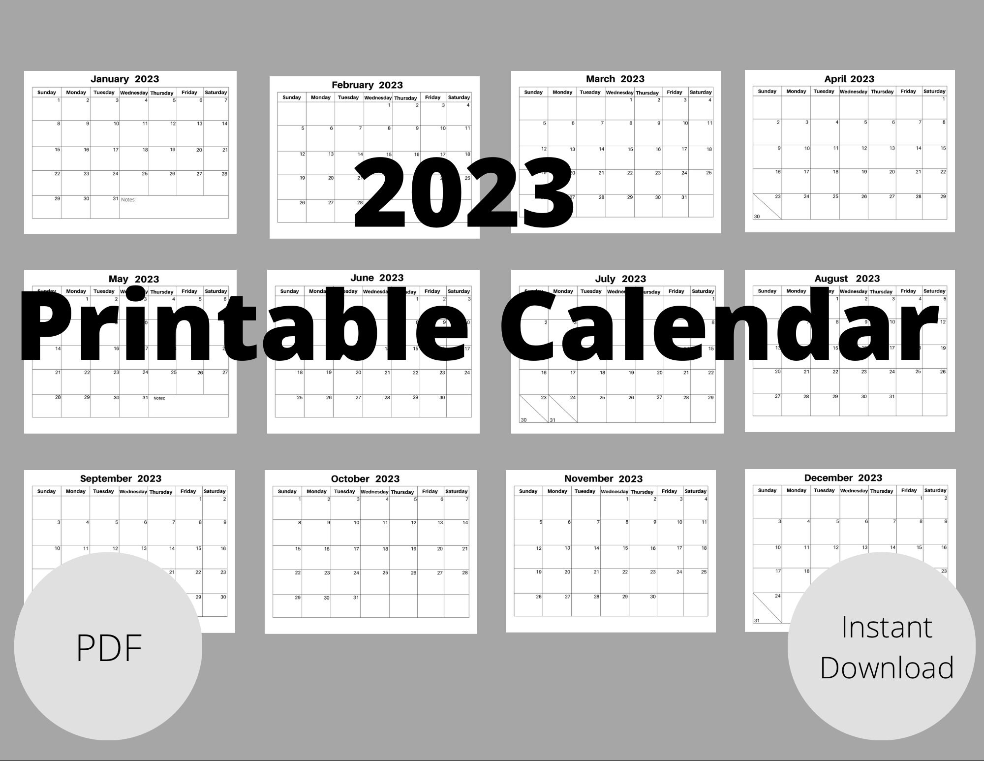 2023 full year calendar digital download pdf etsy australia