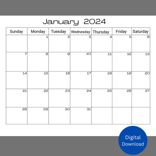 2024 Calendar Printable Free Etsy