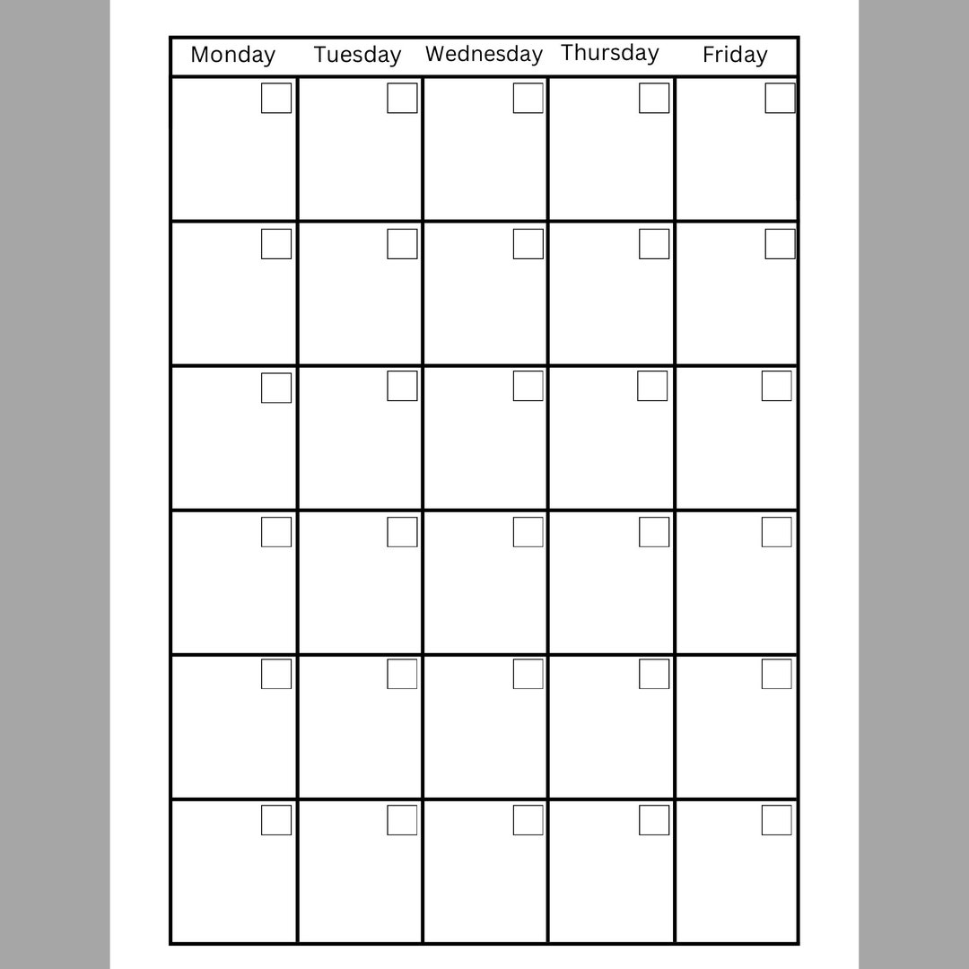 Printable calendar five day blank template digital download etsy