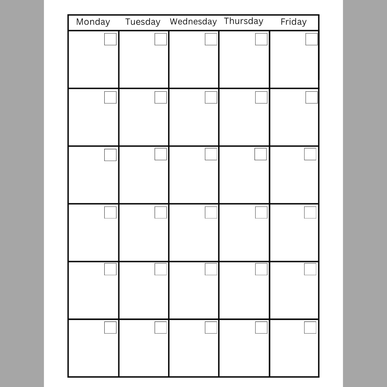 Printable Calendar Five Day Blank Template Digital Download Etsy