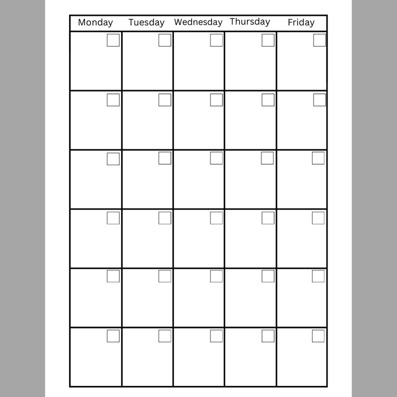 Printable Calendar Five Day Blank Template Digital Download Etsy printable-calendar-five-day-blank-template-digital-download-etsy