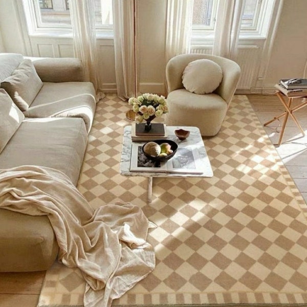 French Medieval Living Room Checkerboard, Rug For Living Room, Rug For Bedroom, Decorative Carpet Nordic Large Area Soft Floor Mat