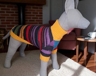 Hand-Knit Striped Dog Sweater: Cozy Wool Blend Jumper for Small Dogs