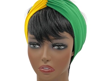 Diadema anudada verde y amarilla, diadema bohemia para ejercicio y yoga