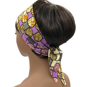 Lavender/Khaki African Print Self-Tie Headband, Motorcycle Headband, Scarf