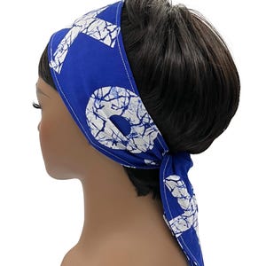 Royal Blue X&#39;s and O&#39;s Self-Tie Headband, Motorcycle Headband, Head Tie