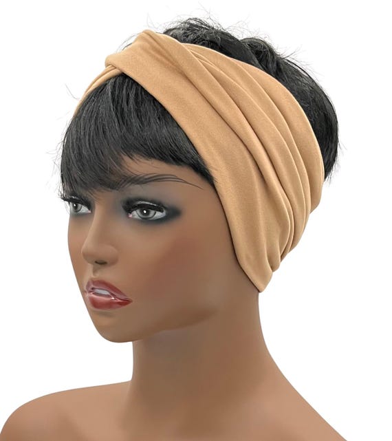 Khaki/taupe Wide Crossover Headband, Boho Headband, Workout  display picture 3
