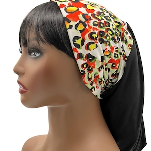 Combo Black/Leopard Print Beanie Style Bonnet, Slouchy Beanie, Beane Hat