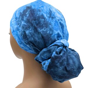 Blue Spray Satin Lined Bouffant, Bonnet, Scrub Cap, Sleep Cap, Durag, Head Wrap