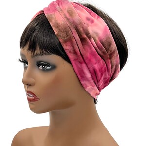 Hot Pink/Fuchsia Tie-Dye Wide Crossover Headband, Boho Headband, Loc Wrap