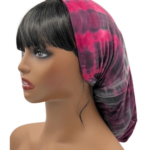 Fuchsia Charcoal Tie-Dye Beanie Style Bonnet, Slouchy Beanie, Beanie Hat