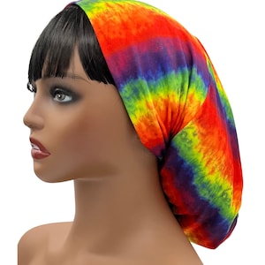 Rainbow Pride Tie-Dye Beanie Style Bonnet, Slouchy Beanie, Beanie Hat
