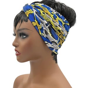 Royal Blue Yellow African Print Crossover Headband, Boho Headband