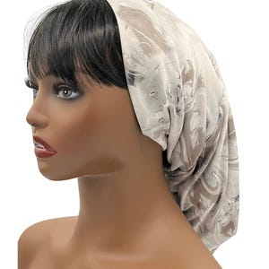 Taupe Marble Beanie,  Long Beanie, Stretch Beanie, Slouchy Beanie, Beanie Hat