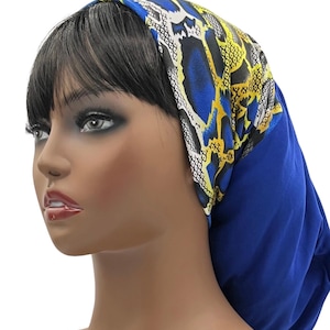 Combo Royal Blue Yellow African Print Beanie Style Bonnet, Beanie Hat