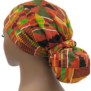 Kente Satin Lined Bouffant, Bonnet, Scrub Cap, Sleep Cap, Head Scarf