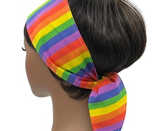 Rainbow Pride Self-Tie Headband, Motorcycle Headband, Head Tie, Head Wrap, Scarf