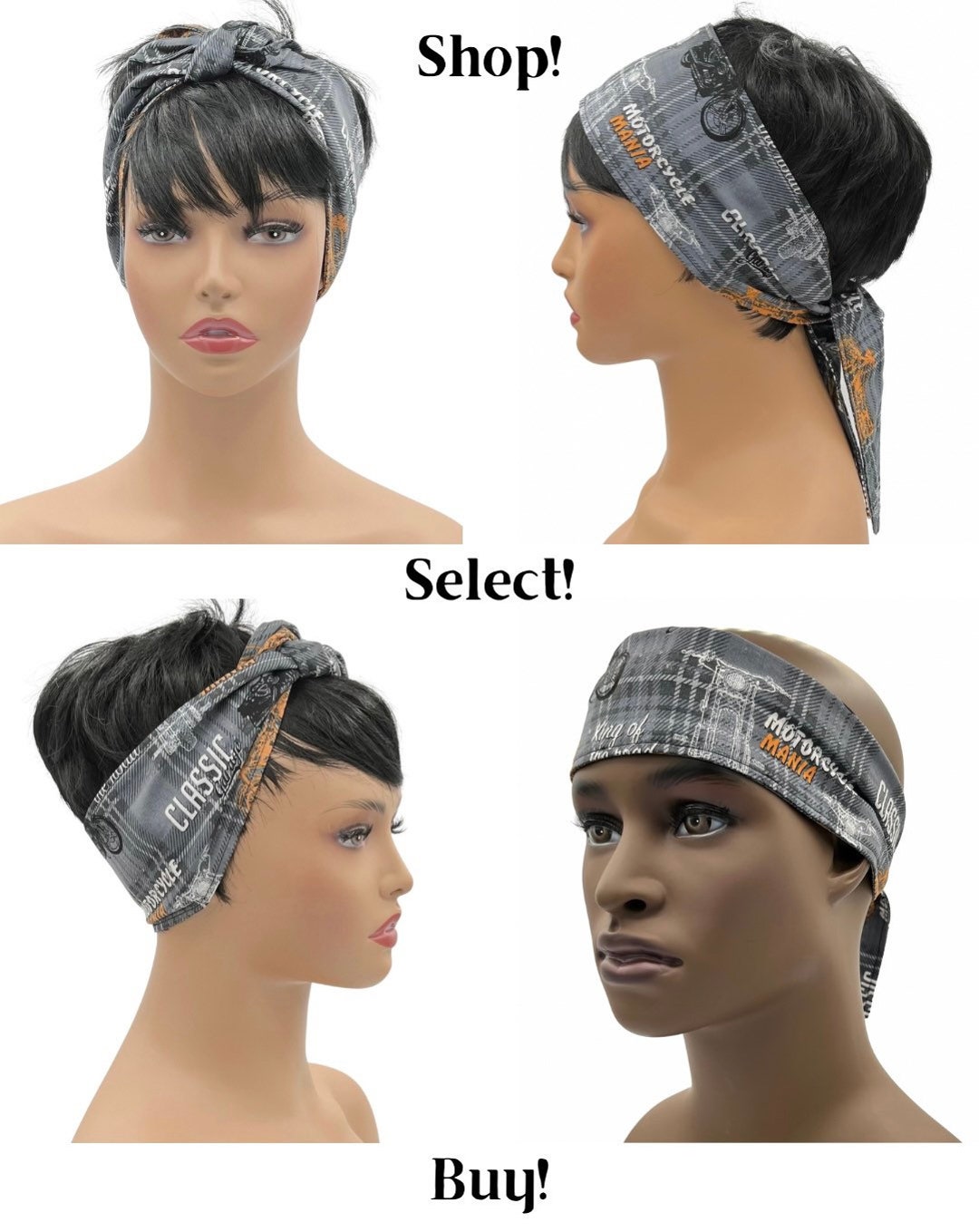 Motorcycle Mania Wide Self Tie Headband Motorcycle Headband Etsy