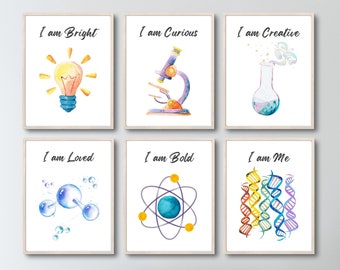 S.T.E.M. Science Wall Art for Women, Girls, Gender Neutral Nursery Decor, Classroom Wall Art, Watercolor *Digital Download*