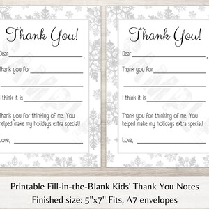 Printable Holiday Thank You Card for Kids, Snowflakes, Fill in the ...