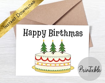 Funny Printable December Birthday Card, Happy Birthmas, Christmas Birthday, Funny Christmas Card, For Friend, For Coworker, Instant Download