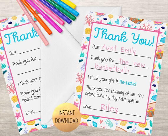 Printable Thank You Cards for Kids Fill in the Blanks - Etsy