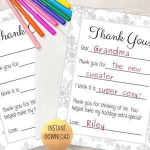 Printable Holiday Thank You Card for Kids, Snowflakes, Fill in the ...