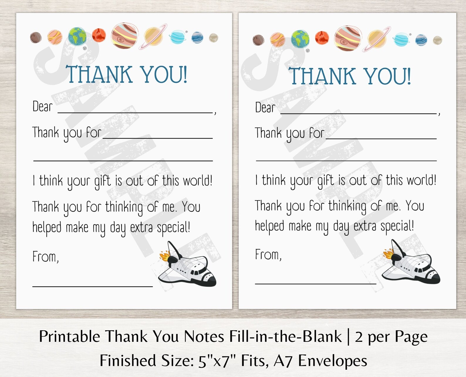 Printable Thank You Cards for Kids, Fill in the Blanks, Stars, Planets ...