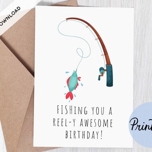 Carte de joyeux anniversaire, imprimable, carte d'anniversaire drôle, pêche, pêcheur, carte d'anniversaire pour papa, pour mari, pour collègue, téléchargement immédiat